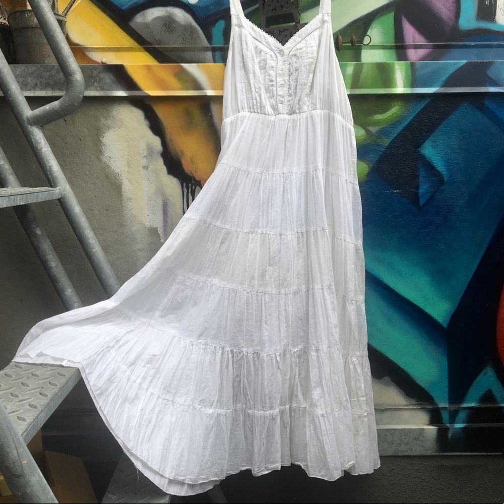 White Cotton Tiered Ruffle Summer Dress (lined)